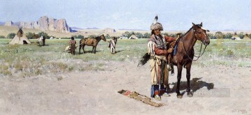  American Oil Painting - Saddling Up west Indian native Americans Henry Farny